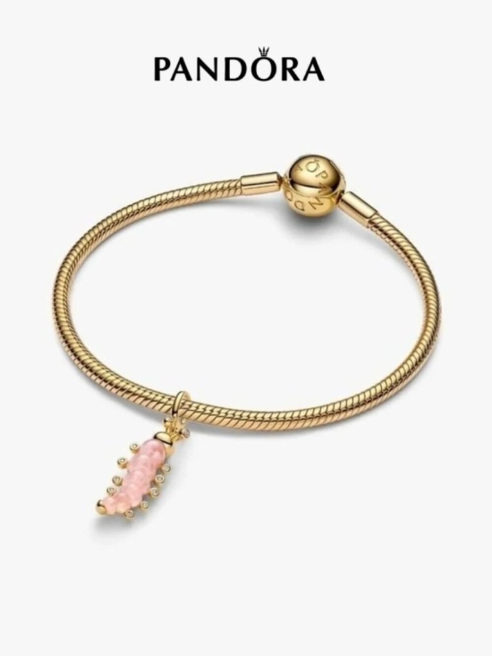 Pandora Gold Bracelet with Pink Beaded Dangle Charm